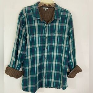 Toad&Co Dually Plaid Flannel Shirt Organic Cotton Size XL Double Layer Green